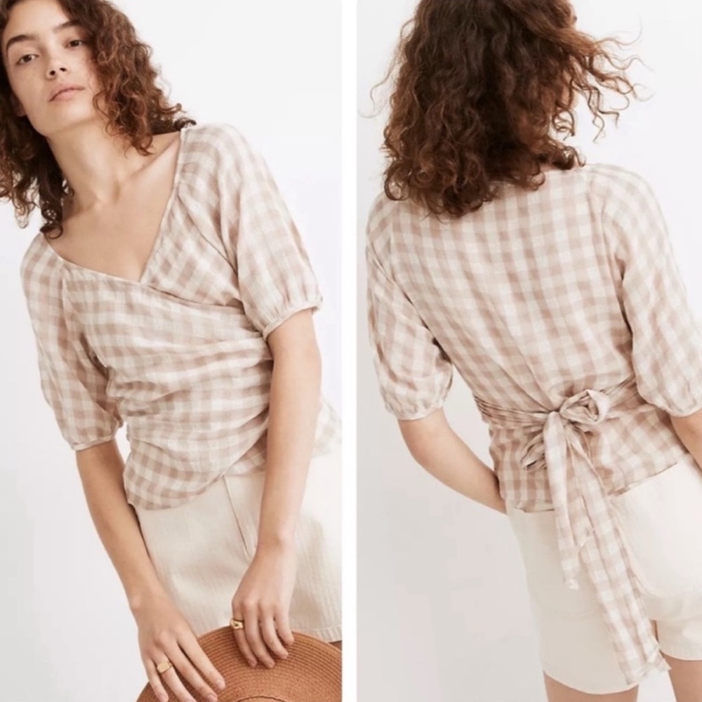 Madewell Sweetheart Surplice V-Neck Gingham
Plaid Woven Wrap Top XL